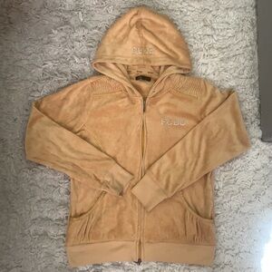 Y2K BCBG Rhinestone Yellow Velour Hoodie